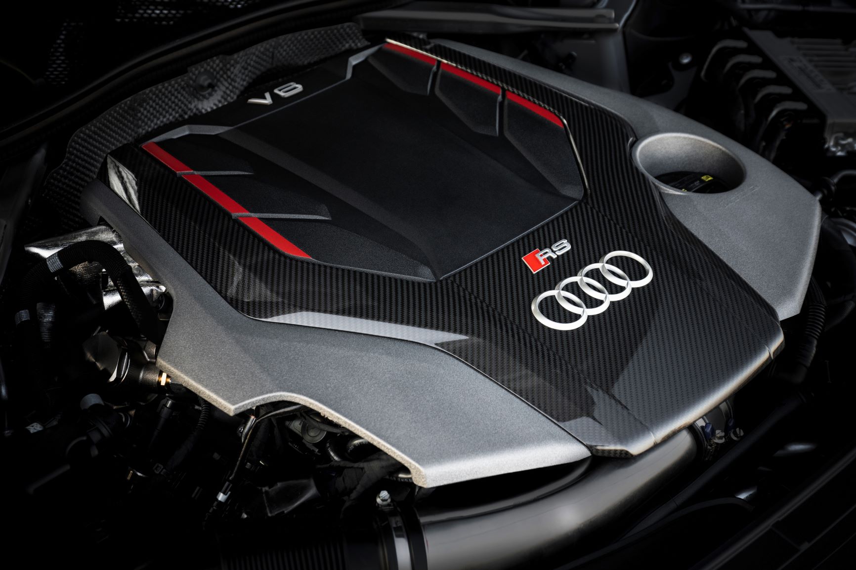 A twin turbo V8 engine from an Audi RS6