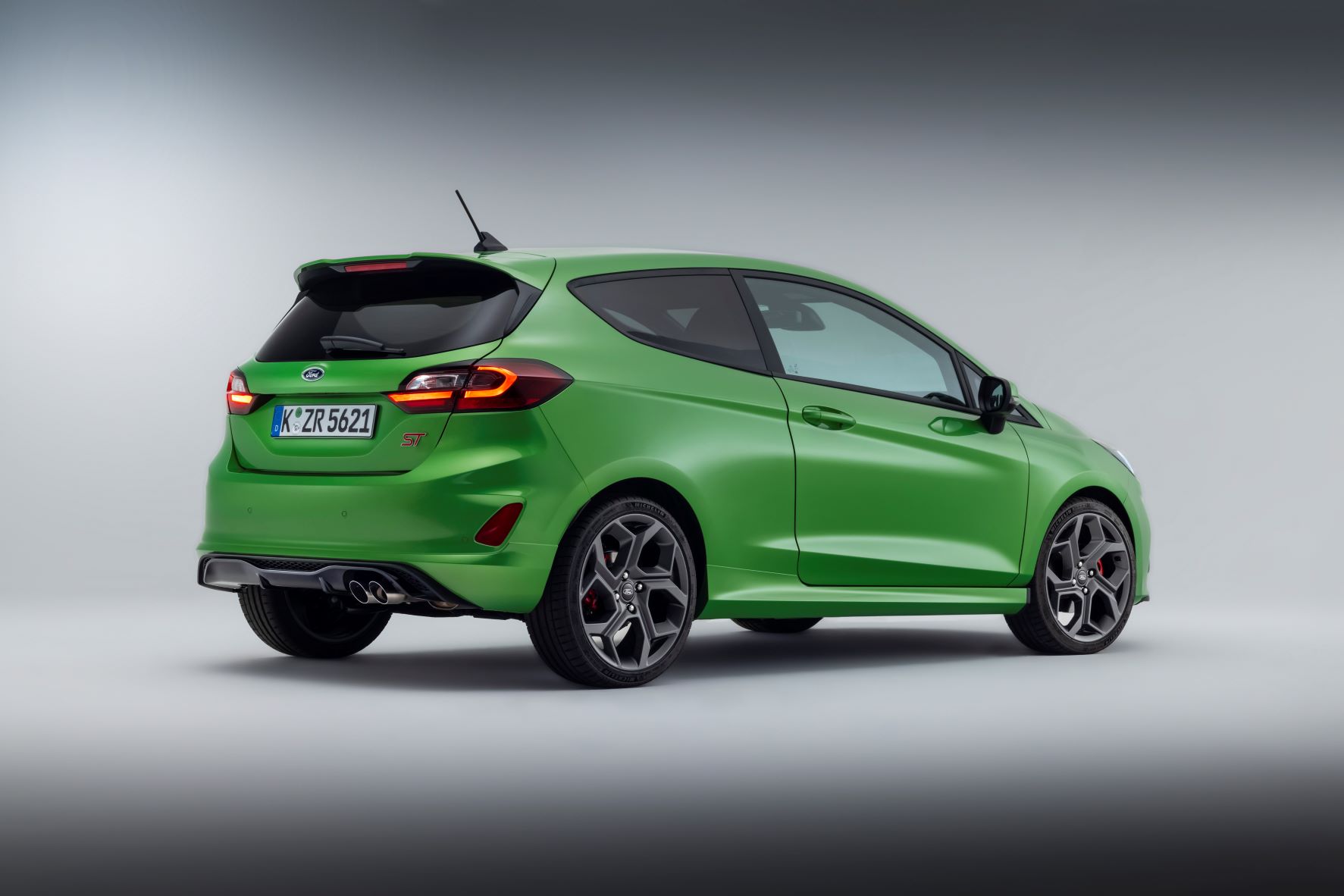 Rear three quarter view of the new Ford Fiesta ST