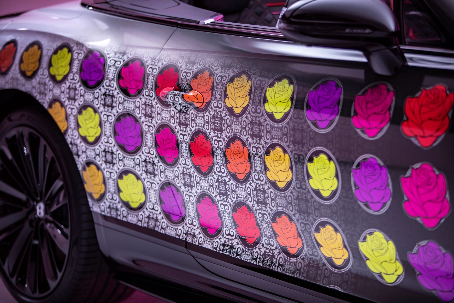 Floral pattern on the Bentley Continental GT Speed convertible made for the SagerStrong Foundation