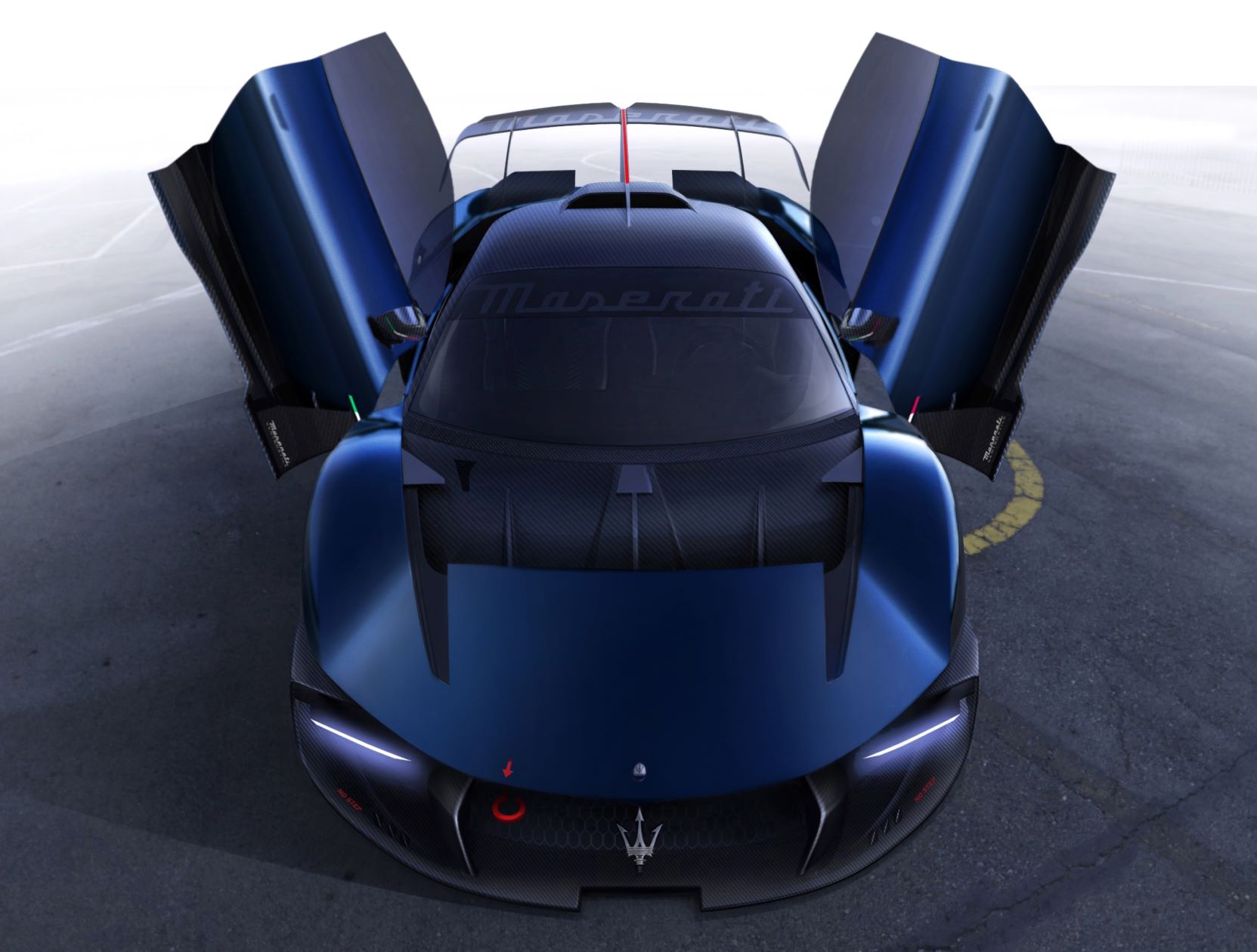 Front view of the Maserati Project 24 with the doors raised