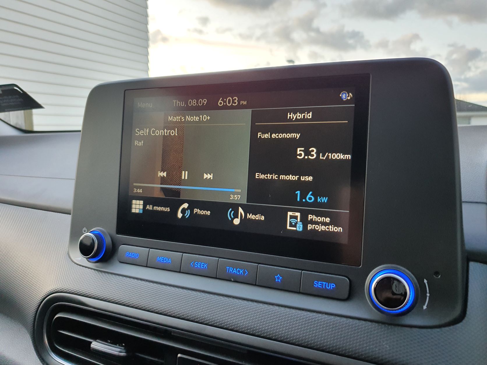 Media view on the infotainment screen of the 2022 Hyundai Kona Hybrid