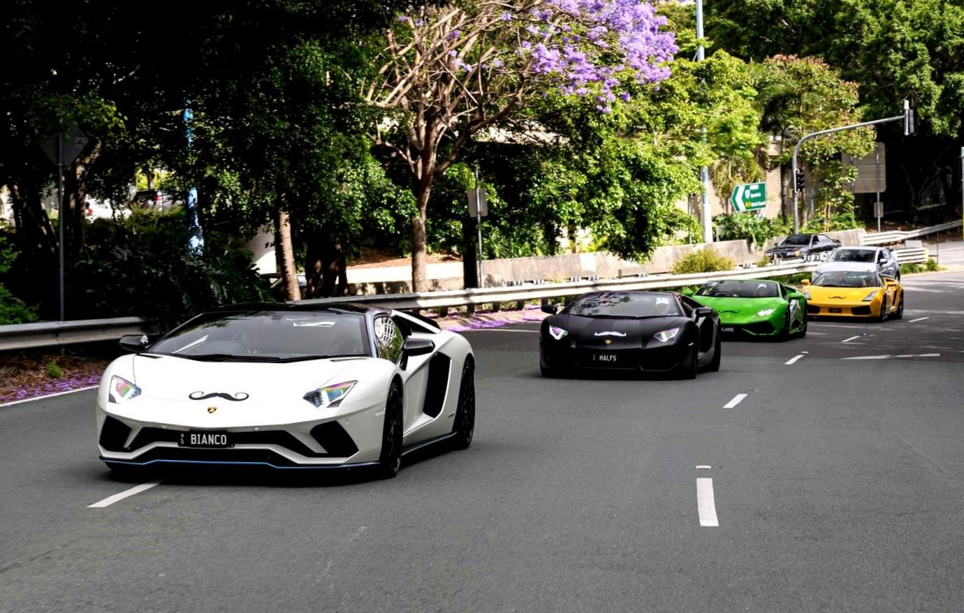 A group of Lamborghinis out on a "Bull Run" in support of Movember