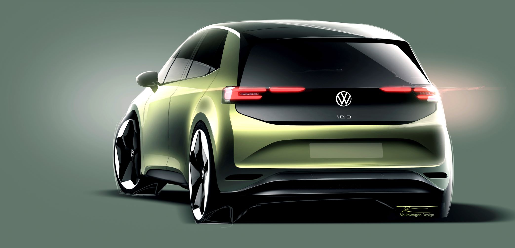 Rear three quarters sketch of the second generation Volkswagen ID.3.