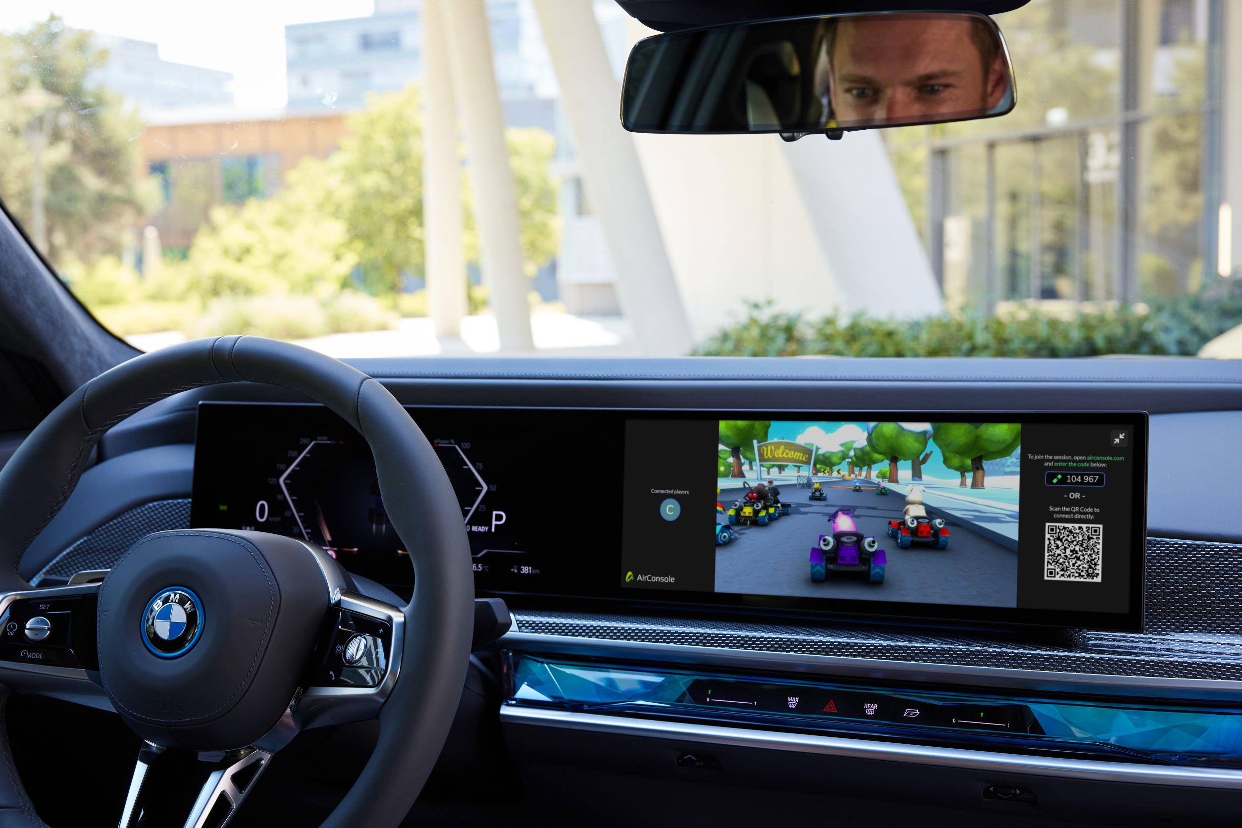 Games being played on the infotainment screen of a BMW car
