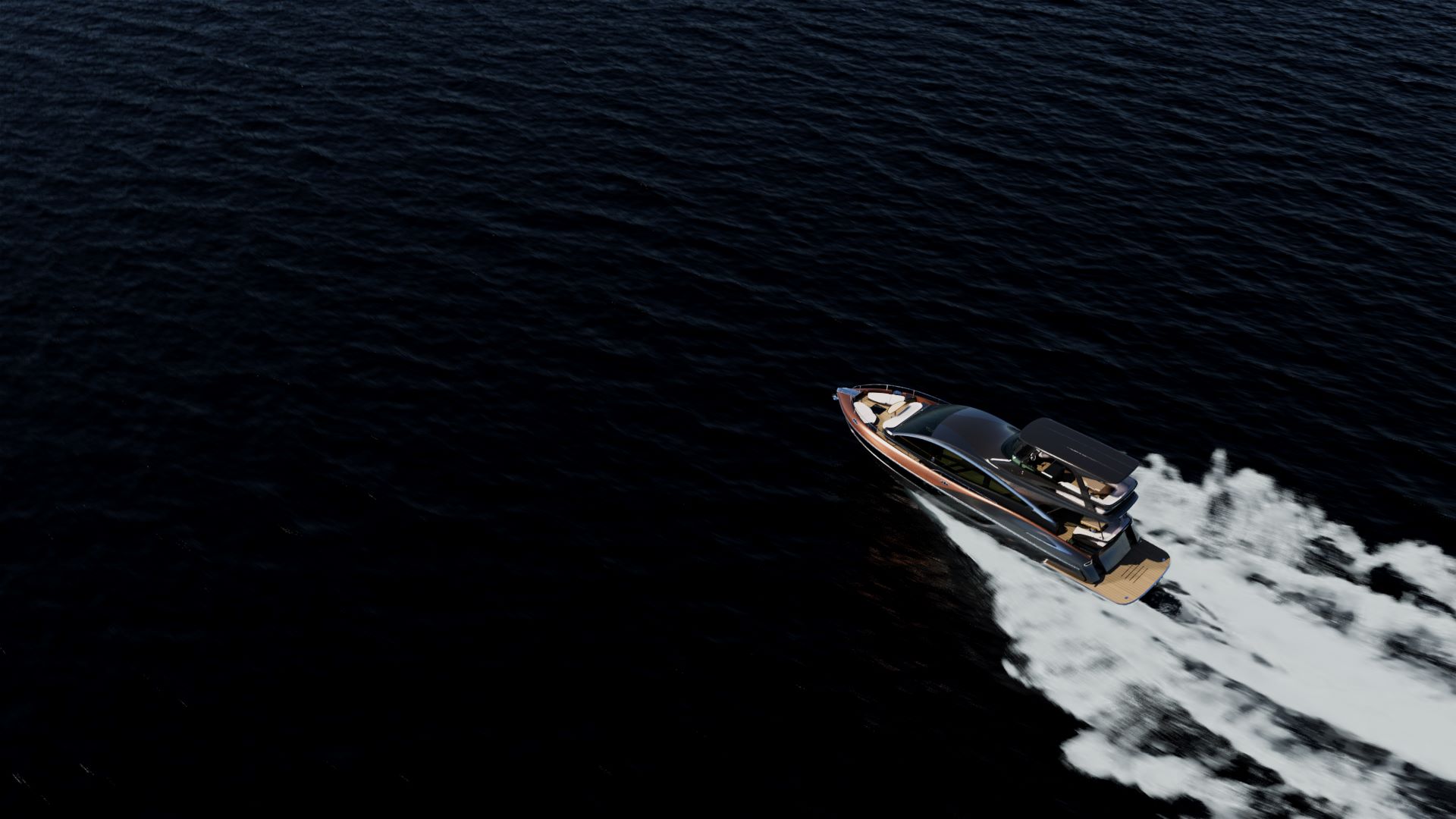 Overhead view of the Lexus LY 680 yacht on the water.