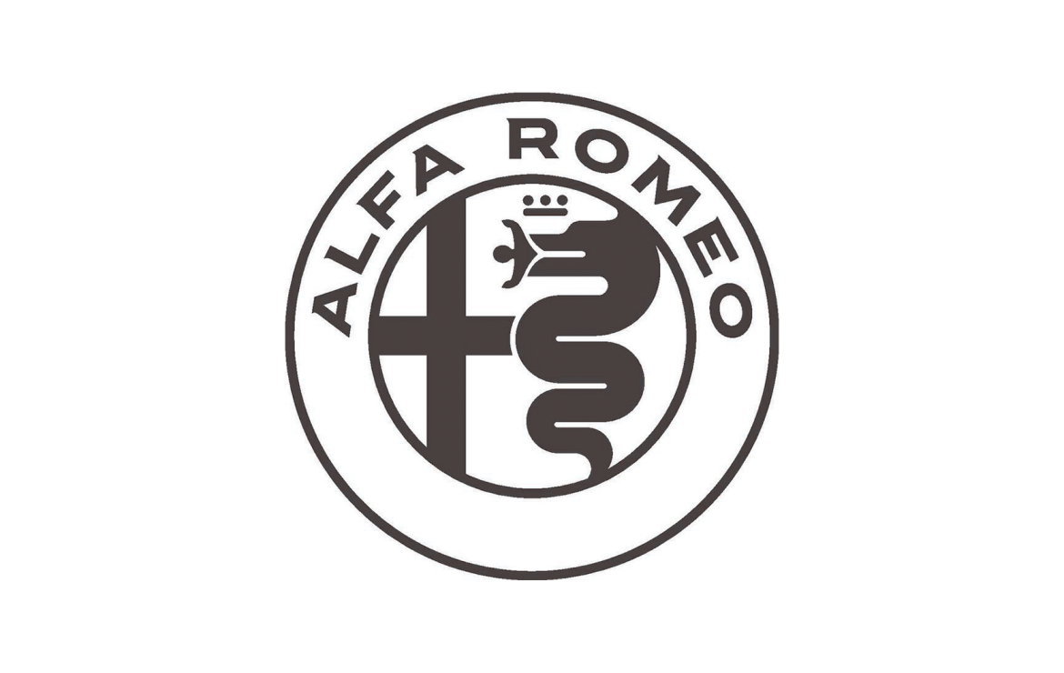 A photo of the Alfa Romeo logo on a white background