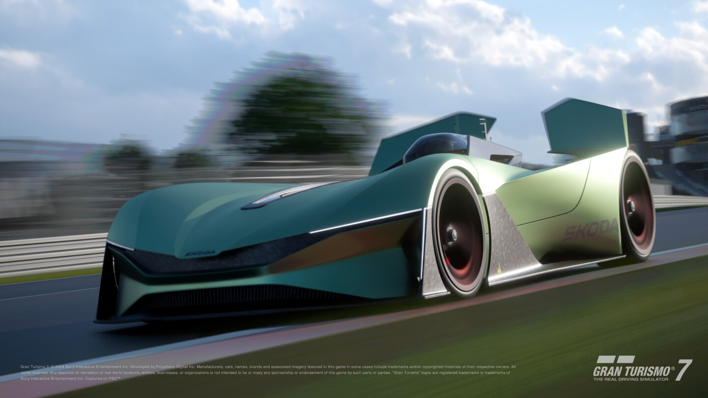A virtual rolling photo of the Skoda Vision Gran Turismo taken on Gran Turismo 7.