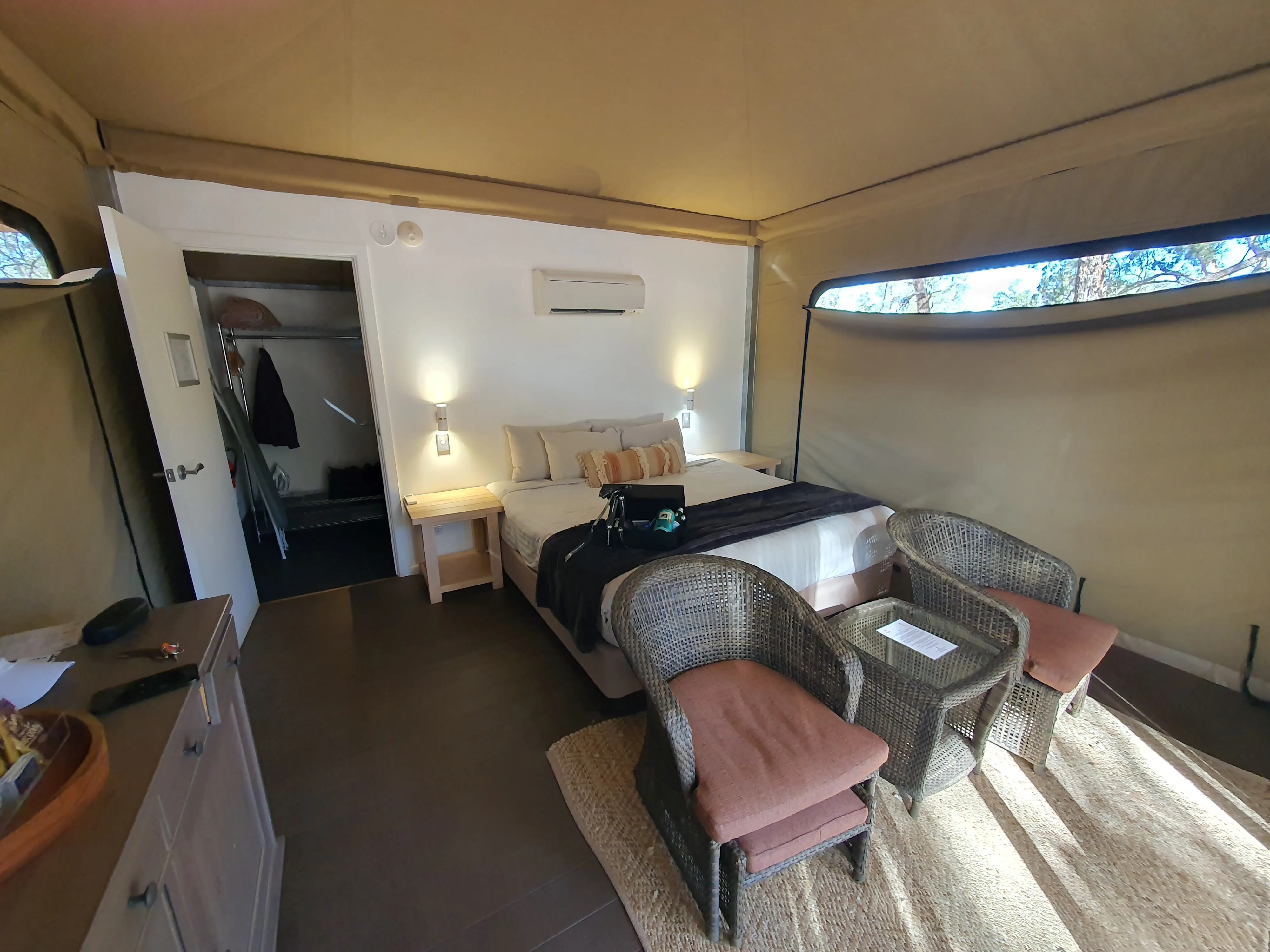 Interior view of a glamping tent at the Wilpena Pound Resort during the Australia New Zealand launch of the brand and B5 & B8 models.