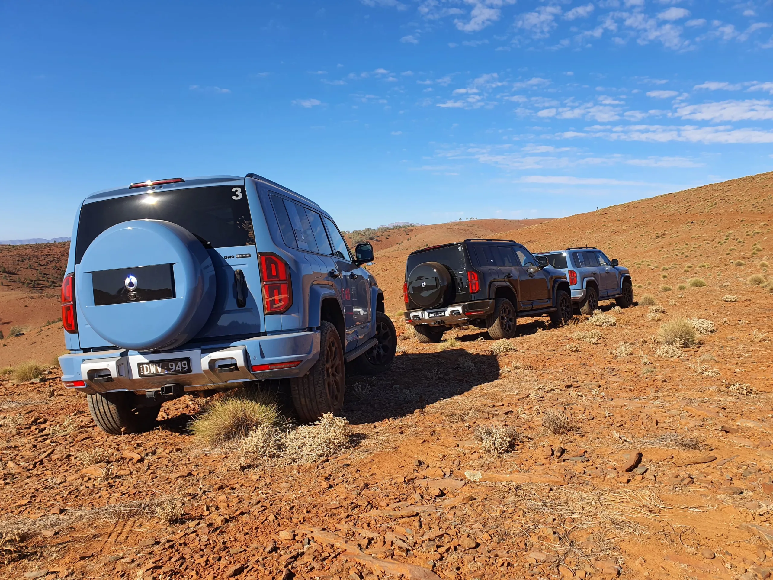 DENZA B5s line up in rural South Australia B8during the Australia New Zealand launch of the brand and B5 & B8 models.