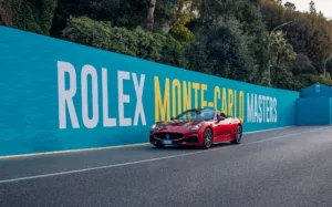Photo of a red Maserati GranCabrio at the 2026 Rolex Monte-Carlo Masters.
